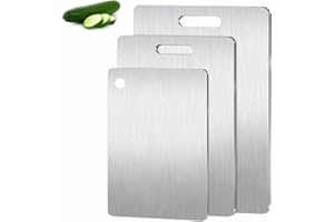 DEFRESIT 3 sztuki tytanowej deski do krojenia ze stali nierdzewnej 304, pierwszorzędne tytanowe deski do krojenia, do kuchni, na zewnątrz, na kemping, wędrówki (29 x 20 cm, 34 x 23 cm i 39 x 28 cm)