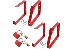 Spares2go Universal Lockable Wall Ladder Rack Brackets & Padlock Set (Red, Pack Of 2 Pairs)