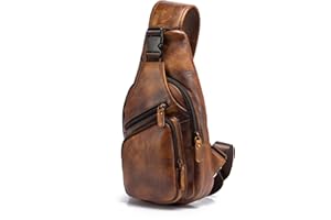 Le'aokuu Uomini Vera Pelle Borsa da Petto Moda Casual Escursionismo di Viaggio Borsa a Tracolla Borsa per Tracolla Rig One 8015
