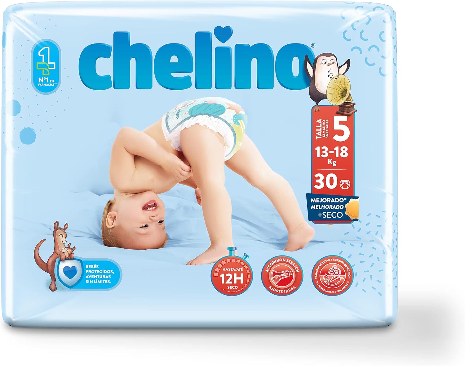 Chelino Pañales infantiles Talla 5 (13-18kg), 30 Unidades ( Paquete de 1)