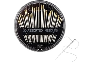 Jaimela Agujas de Coser a Mano [30 Piezas], Agujas Romas Ojo Grande para Coser a Mano, Agujas para Cuero, 5 Tamaños Aguja de Acero Afilada con Caja de Almacenaje Negra