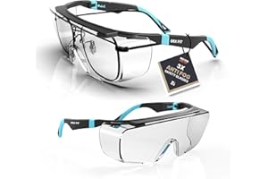 DEX FIT SG210 OTG Lunettes de Protection Superposées, Protection des Yeux Z87, Résistantes aux Rayures et Anti-buée, Ajustables pour Femmes et Hommes, Protection UV