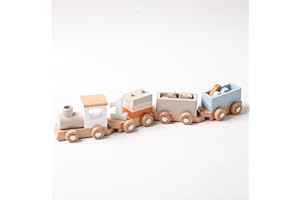 Youuys Geburtstagszug Holz für Baby, Party Tischdeko, Montessori Spielzeug ab 1-5 Jahr, Handmade Holzspielzeug mit Zahlen und Blöcken, Personalisierte Geburtstag Geschenk für Jungen Mädchen