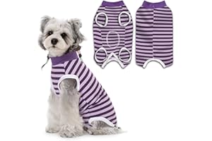 PawSailor Combinaison de Récupération Chien Femelle et Mâle Rayé, Combinaison Médicale pour Chien, Gilet de Récupération Chirurgicale pour Animaux en Coton Doux, Protection des Plaies, Violet M