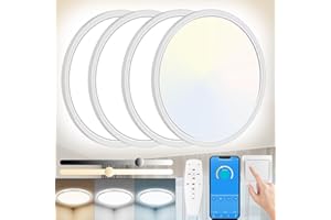 YEXATI 4 Pack Bathroom Light 24W 3200LM LED Ceiling Light, 200W Equivalent, 3000K-6500K Waterproof IP54 Round Modern Flush Ceiling Light 30CM with Remote Control for Bedroom,Kitchen,Toilet,Utility Room,White