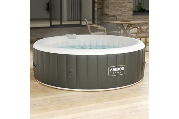 Arebos Spa Gonflable | pour l'intérieur et l'extérieur | 6 Personnes | ⌀ 208 cm | Rond | 130 Jets de Massage | 1000 litres | avec Chauffage | Spa et Bien-être