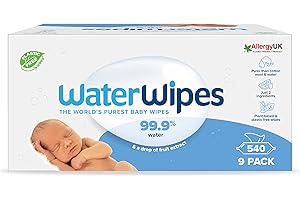 WaterWipes Plastic-Free Original Baby Wipes, 540 Count (9 packs), 99.9% Water Based Wipes, Unscented for Sensitive Skin