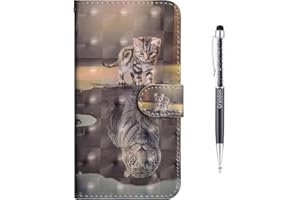 Grandoin Huawei P30 Hülle, Premium PU Leder Magnet Flip Hülle 3D Farbmuster Buch Style Wallet Case Tasche für Huawei P30 (Katze und Tiger)