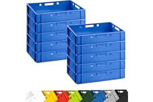 BURI Eurobox - Cajas apilables (10 unidades, 60 x 40 cm, fabricadas en Alemania, E1, planas, aptas para alimentos, apilables, color azul)