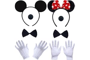ATOWORLD Mouse Costume Women Children Adult Accessories with Mouse Ears Headband Nose Gloves Bow Carnival Costume Mini Mouse Headband Women's Fancy Dress Mouse Costume Women Girls Accessories