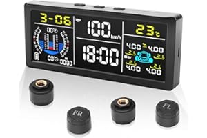 Avutrel Sistema de Monitoreo de Presión de Neumáticos TPMS 0-199psi, Solar USB, Sensores de Núcleo de Cobre, 6 Modos de Alerta Incluyendo Alerta de Exceso de Velocidad Vehículo Remolque Caravana