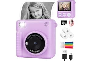 WORHUDY Kids Camera for Girls Boys,Kids Instant Print Camera Toy, 1080P HD for 3 4 5 6 7 8 9+ Year Olds 1080P HD Kids Digital Camera with Photo Paper, 32GB SD Card, Birthday Gift (Purple)