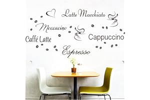 Wandora Wandtattoo Kaffee-Sorten I mittelgrau I Herz Kaffeetasse Kaffeebohnen Küche Esszimmer Sticker Aufkleber Wandaufkleber Wandsticker G006