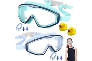 sylbx 2 Pièces Enfant Lunettes de Natation,Lunettes de Plongée Pour Enfants,Antibuée, Protection UV,Grand Angle pour PiscinesLUnettes de Plongée Enfant,Avec Bouchons D'oreille et Pince-nez Inclus