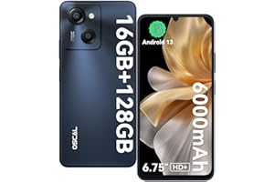 OSCAL Modern 8 Telephone Portable, 16Go+128Go/TF-1To, 6,75" HD Écran, Smartphone Pas Cher Batterie 6000mAh, 50MP+8MP, Android 13 Smartphone, Dual SIM 4G/OTG/GPS/Face ID/2Ans De Garantie - Noir