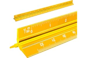 WHPAWH Architectural Scale Ruler, Aluminum Triangular Scale Ruler Metric 1:20, 1:25, 1:50, 1:75, 1:100, 1:125 Standard 12 Inch for Architects, Students, Draftsman and Engineers-Gold