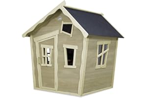 EXIT Toys Crooky 100 Holzspielhaus für Draußen - Gartenhaus aus Holz für Kinder mit wasserdichtem Dach - Einfache Montage - 100% FSC Zedernholz - 164x145x171cm - Graubeige