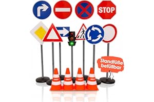 alldoro 60230 XXL-Verkehrsset mit Ampel, 10 Verkehrsschildern (75 cm) & 4 Pylonen, Verkehrserziehung für Kinder, Indoor & Outdoor, Orange
