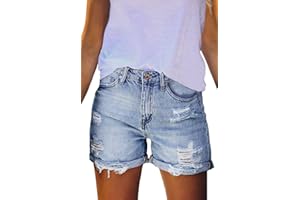 Sovoyontee Damen Hohe Taille Denim Kurze Hose Destroyed Zerrissener Jeans Sommer