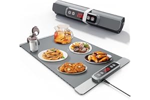 KYWLCO Warmhalteplatte für Speisen,Tragbar & Faltbar mit Einstellbarer Temperaturkontrolle, Nano-Silikonmaterial, Ganzflächige Erwärmung für Warmhalten & Auftauen (Grau)