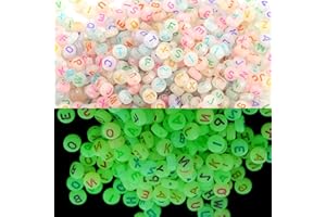 HERZWILD 1000pcs Colorful Luminous Acrylic Alphabet Glow in The Dark Charm Bead， Loose Spacer Beads Charms Letter Beads Round A-Z for Jewellery Crafts.(4x7mm)