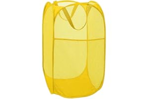 Diggoour 75L Deluxe Strong Mesh Pop up Laundry Hamper Basket with Side Pocket for Laundry Room, Bathroom, Kids Room, College Dorm or Travel(Yellow, 36x36x60cm)