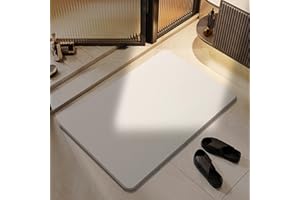 Topzywlc Stone Bath Mat Diatomite Quick Dry Bath Mat Non Slip Anti Mould Absorbent Magic Mat for Bathroom Floor Comes with Non-slip Pad and Sandpaper (White, 39 * 60 * 0.9cm)