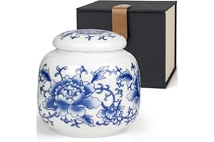 HAUYEST Small Urns for Human Ashes, Blue and White Chinoiserie Ceramic Memorial Mini Urns, Hold 12 Cubic Inches of Ashes, Sharing Ash Keepsake with Exquisite Box Honor Your Loved One Lost