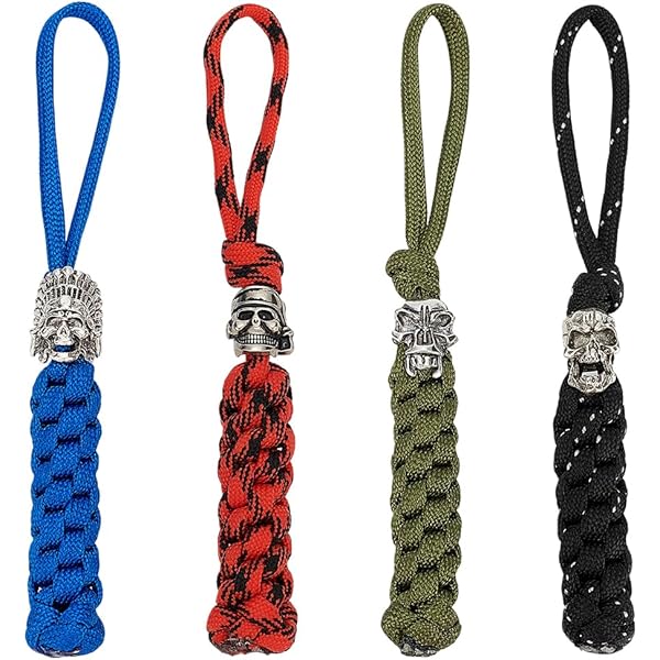 3-delig mes paracord lanyard touwen met legering schedel hanger, EDC multifunctioneel gereedschap outdoor camping vouwen mes gadget ornamenten