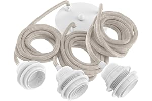 Hoopzi - Suspension Luminaire 3 Ampoules - 2,5m - Câble en Lin - Lustre pour Salon, Cuisine, Chambre - Modèle Hang 3