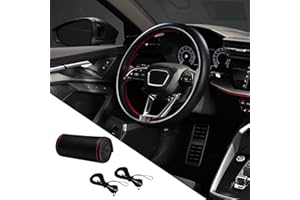 deemars Coprivolante, Coprivolante in Pelle, Coprivolante Cucito a Mano, Accessori Auto fai da te Cucito con Filo D'ago Antiscivolo Auto Ruota Protettore Fit per Auto Camion (Nero rosso, Foro pieno)