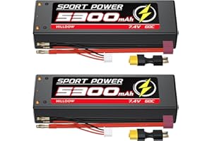 Hilldow M40 Batería RC 2S LiPo 5000mAh 7.4V con Conector Deans T con Bola de 4.0mm, 2 Pack Batería Hardcase Lipo Recargable para Coches RC Camión Buggy