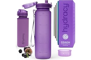 Hydracy Botella de Agua con Marcador de Tiempo - 1 L Botella de Agua Deportiva sin BPA - Botella de Gimnasio Antifugas con Funda Antitranspirante e Colador de Infusión