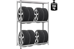 COSTWAY Regał na opony, warsztatowy metalowy regał do przechowywania, 3-poziomowy magazynowy, obciążenie do 795 kg, półka z regulacją wysokości, felgi, ocynkowany, 180 x 120 x 40