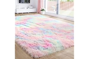 BOLUXIU Living Room Rugs, Rainbow 50 * 80cm Fluffy Area Rug for Bedroom, Soft Touch Rug for Kids Room, Living Room Decor, Fuzzy Carpet for Nursery Soft Shaggy Rug for Play Room