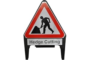 Street Solutions UK - 750mm Road Q-Sign - Men At Work Supplementary Plate 'Hedge Cutting' - Plastic with Folding Leg