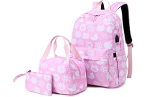 Leaper Water-Resistant Chic School Backpack Girls Lunch Bag Purse Pencil Case (Pink-2019)