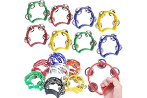 YESOA 8 Pcs Tambourine for Kids, Plastic Handheld Half Moon Tambourines Percussion Jingles Musical Instrument, Hand Bell Musical Toys with 4 Bells for Adults, Toddler (4 Colors)