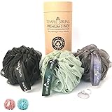 Temple Spring Pouf da doccia riciclato, Eco Riciclato, Spazzola per il corpo, Spugna a rete, Esfoliante Scrunchie, Multi Pack