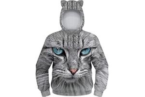 Ocean Plus Niño Sudadera con Capucha con Orejas de Gato Manga Larga con Estampado Digital Niña Gatito Pull-Over