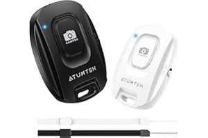 ATUMTEK Telecomando per Fotocamera per iPhone e Smartphone Android (Confezione da 2), Pulsante Wireless per Foto e Video (Bluetooth 5.2), con Laccetto da Polso, Nero & Bianco