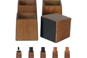TQVAI Wood Bed Risers 4 Inch (Inner 3" H), Furniture Risers Supports up to 2200 lbs Heavy Duty for Sofa Desk Couch Table, 4 Pack Table Legs Support with Non-Slip Rubber Pad, Retro Brown