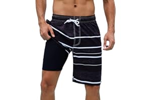 Arcweg Mens Swimming Shorts Long Swimming Trunks with Compression Liner 2 in 1 Swim Trunks with Zipper Pockets Quick Dry Men's Swim Shorts Double Layer