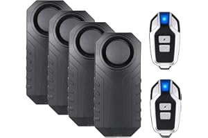 Mengshen Alarma Bicicleta Mejorada 113dB Loud Impermeable Inalámbrico Moto Alarma con Sensor Movimiento Vibración Antirrobo Remoto para la Seguridad Ciclismo (4 sensores con 2 mandos a Distancia)