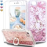 Feyten iPhone 8/ iPhone 7 Case with Tempered Glass Screen Protector [2 pack], Sparkly Glitter Bling Flowing Liquid Floating C
