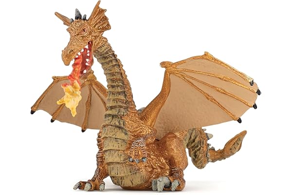 Papo - Figurine Dragon Or Flamme Réaliste Jouet Enfant - 3 Ans + - Collection Monde Enchanté - Jeu Créatif Univers Fantastique - Idée Cadeau Jouet Fille Garçon - 15 Cm