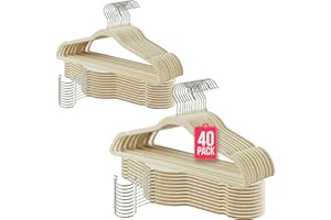 COM-FORT HOUSE- Perchas Terciopelo Antideslizantes- Pack 40 Unidades- Color Beige- Diseño Ultrafino Ahorra Espacio - Gancho Giratorio 360° - para Trajes, Vestidos, Camisas