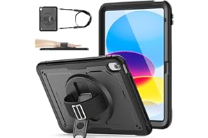 SEYMAC stock Funda para iPad A16 11ª/10ª Generación 11''/10,9'' 2025/2022, Frosting-Anti-Slip Funda Resistente con Protector de Pantalla [Soporte Giratorio de 360°] y Correa de Mano, Negro