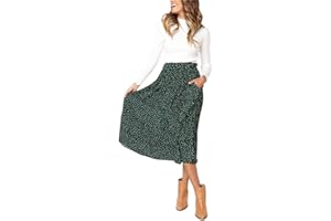 HOEREV Donna Stampa Punto con Tasche Plissettate Gonna Lunga Festa in Spiaggia Maxi Gonna