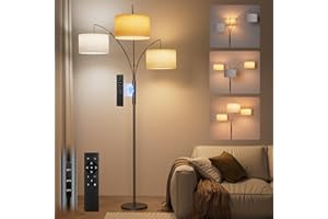 ‎SIBRILLE SIBRILLE 36W Bogenlampe Stehlampe Wohnzimmer, 3000LM Stehlampe mit Fernbedienung, 3000-6000K LED Stehlampe Dimmbar mit Beige Stoffschirm, 1,87m Höhe Stehleuchte für Wohnzimmer Schlafzimmer